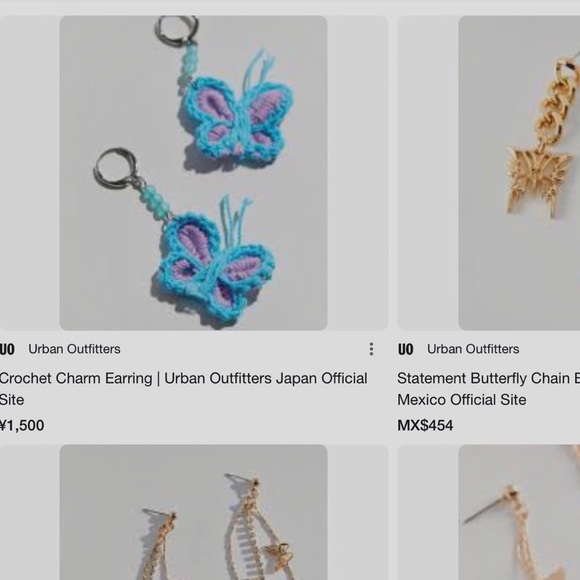 URBAN OUTFITTERS CROCHET CHARM BUTTERFLY EARRINGS - Picture 6 of 11